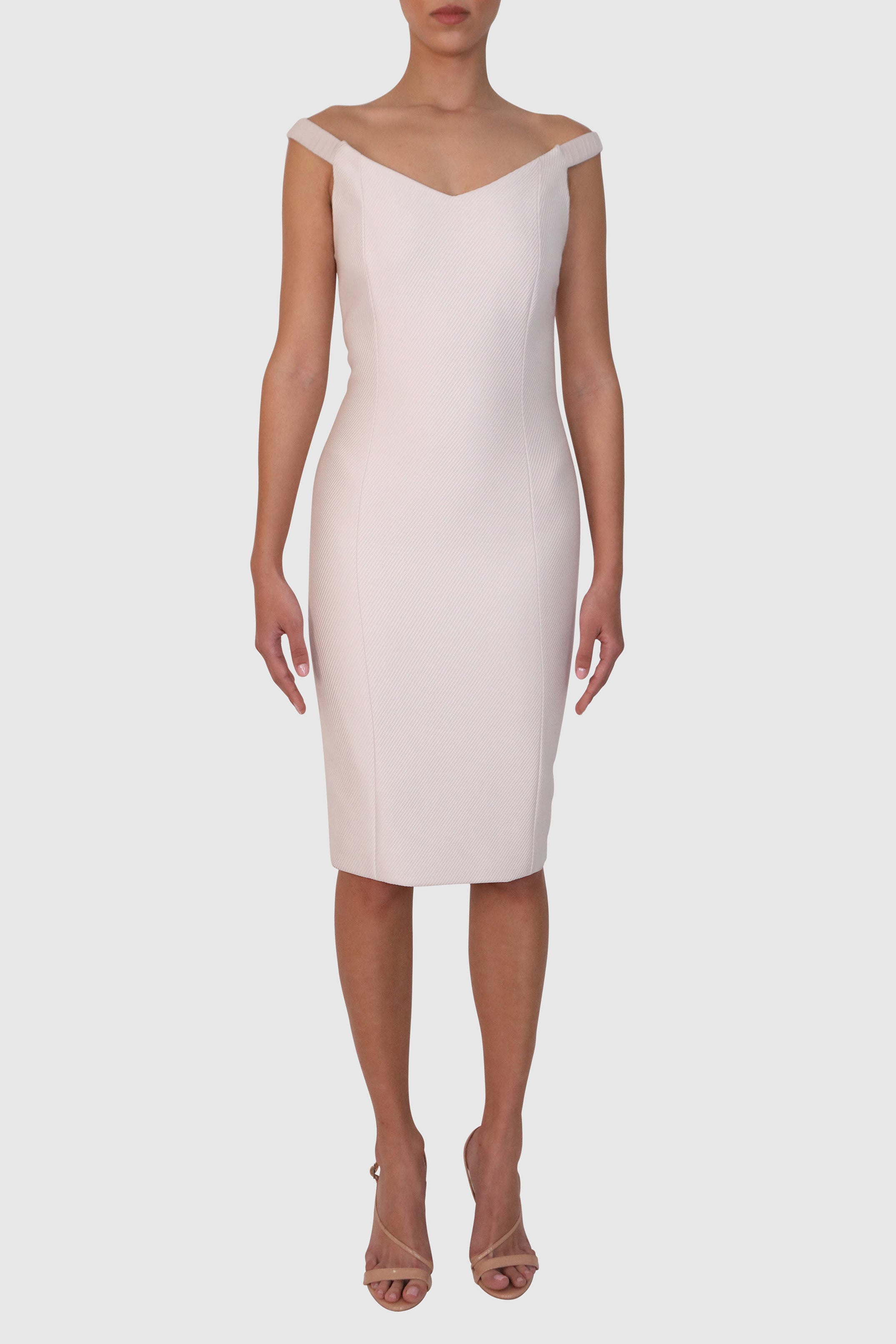 Off-Shoulder Mercerized Twill Dress with Bow Detail