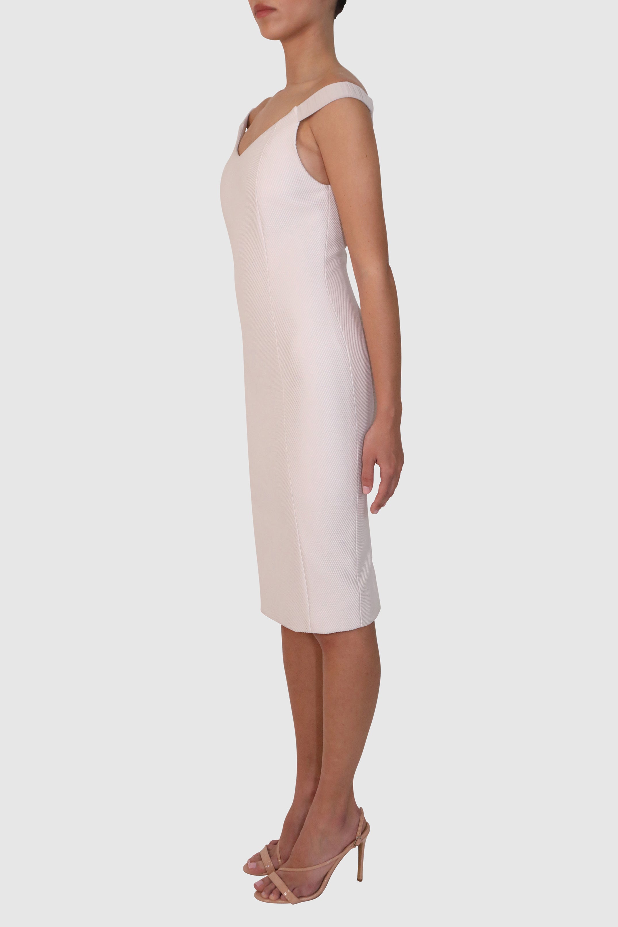 Off-Shoulder Mercerized Twill Dress with Bow Detail