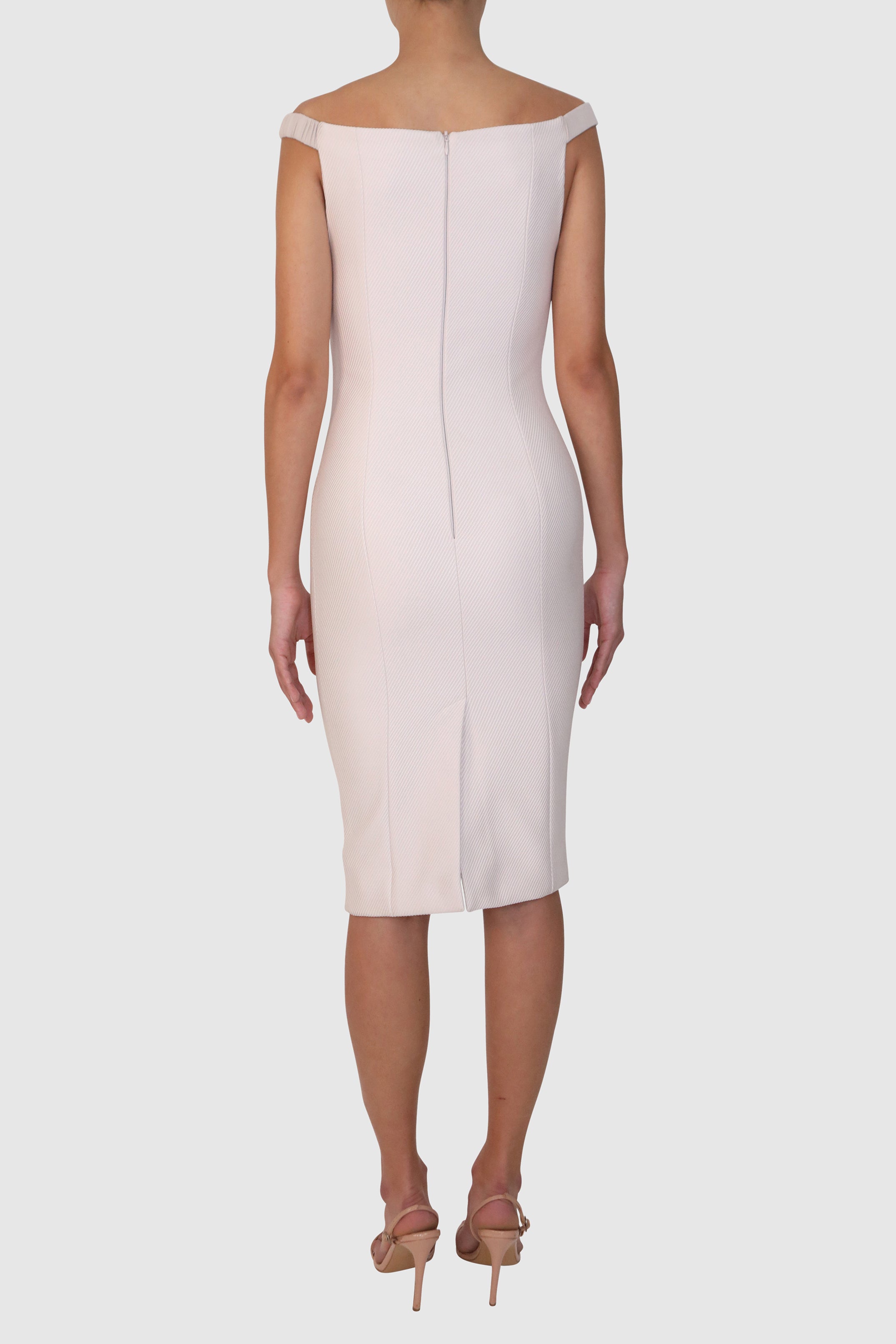 Off-Shoulder Mercerized Twill Dress with Bow Detail