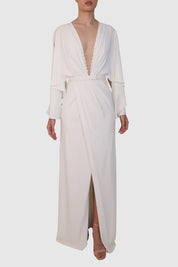 Buttoned Chest Plunging Long Dress