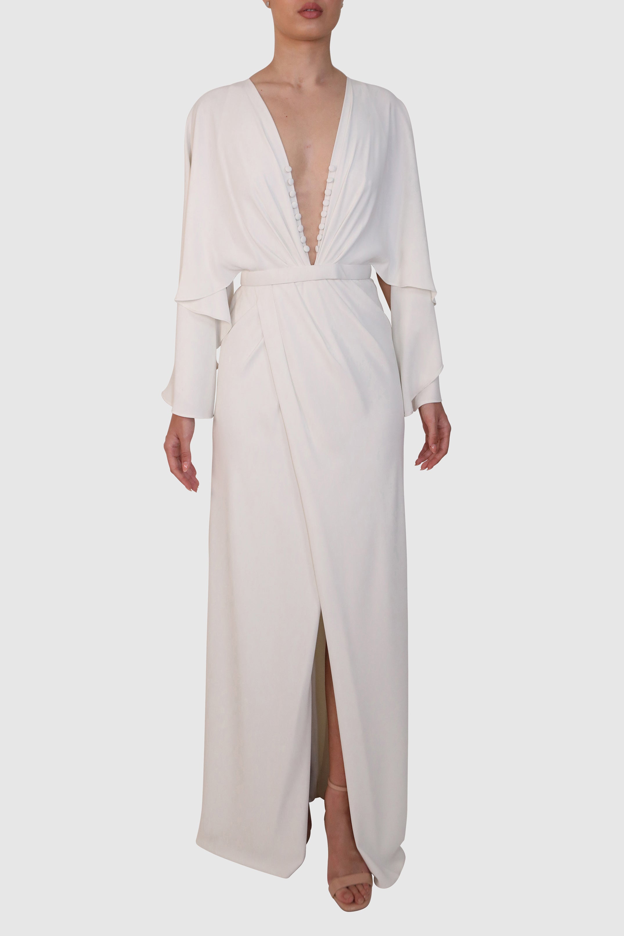 Buttoned Chest Plunging Long Dress