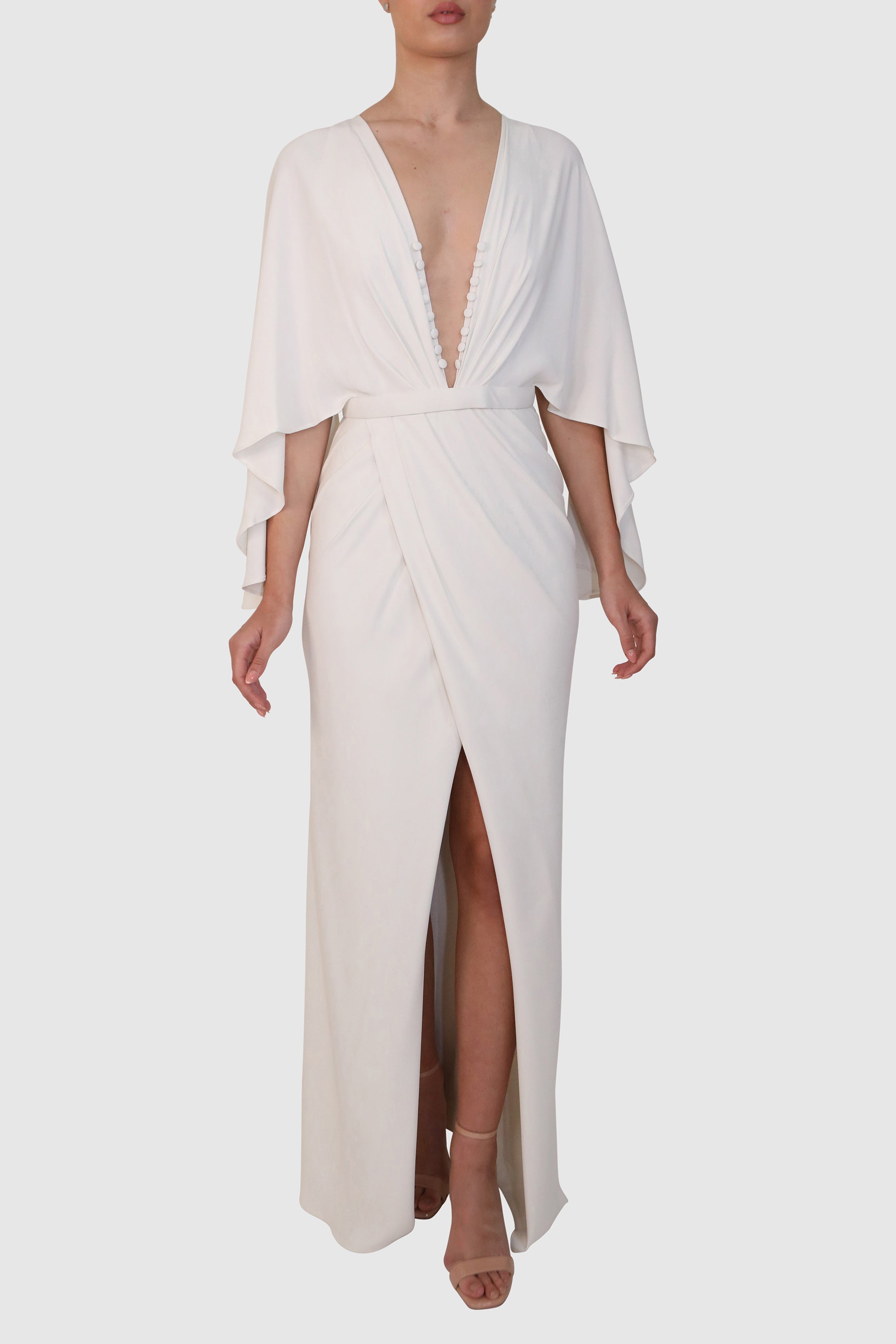 Buttoned Chest Plunging Long Dress