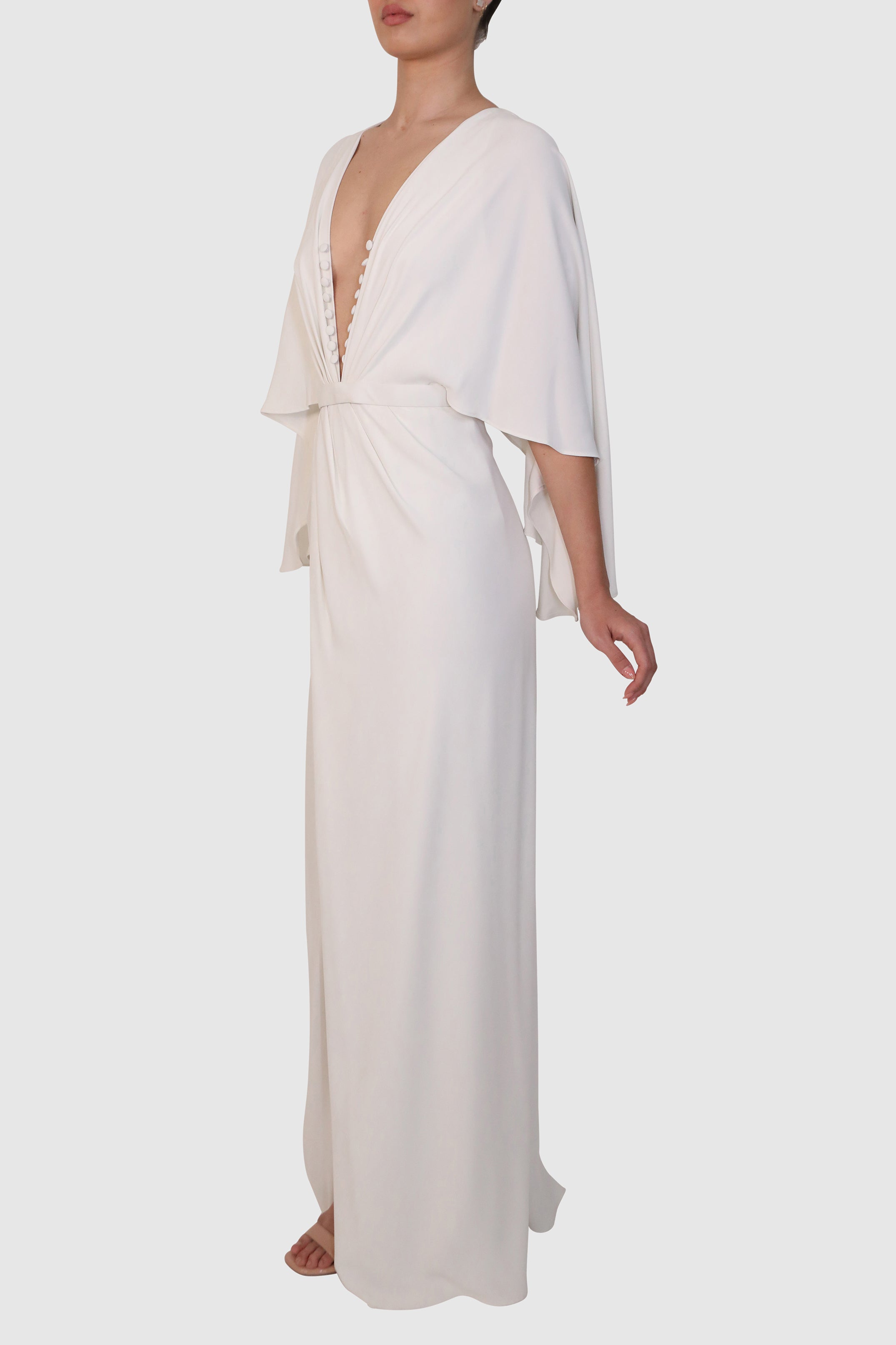 Buttoned Chest Plunging Long Dress