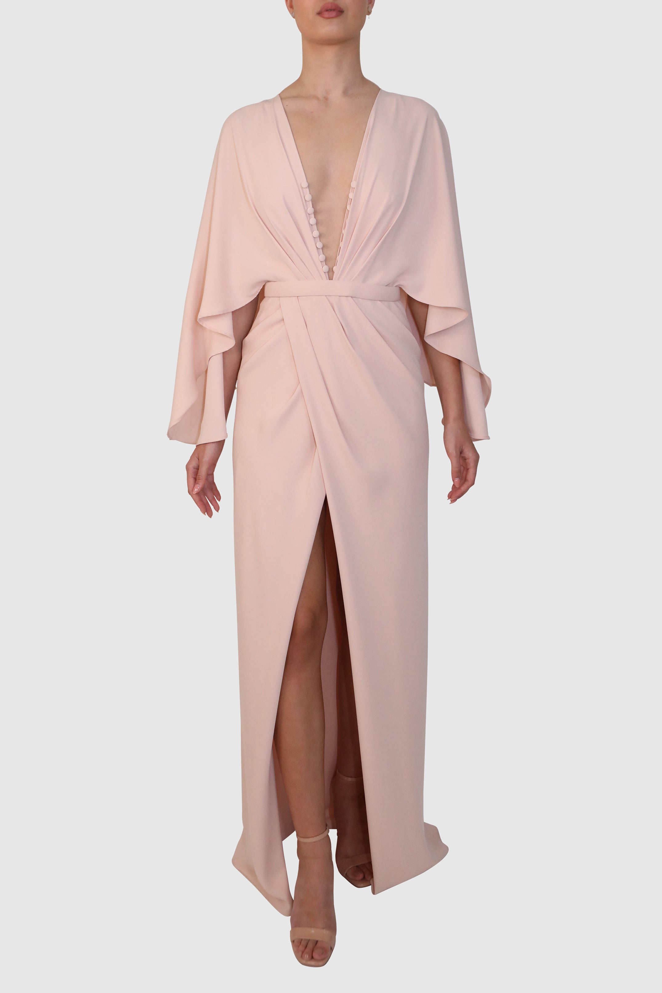 Buttoned Chest Plunging Long Dress