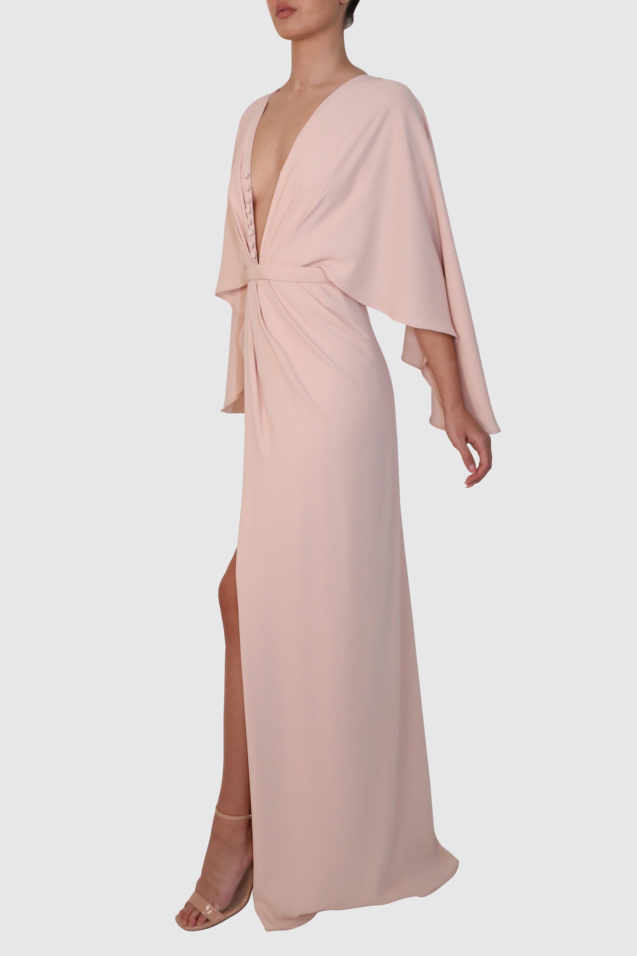 Buttoned Chest Plunging Long Dress