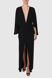 Buttoned Chest Plunging Long Dress