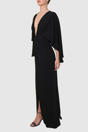 Buttoned Chest Plunging Long Dress