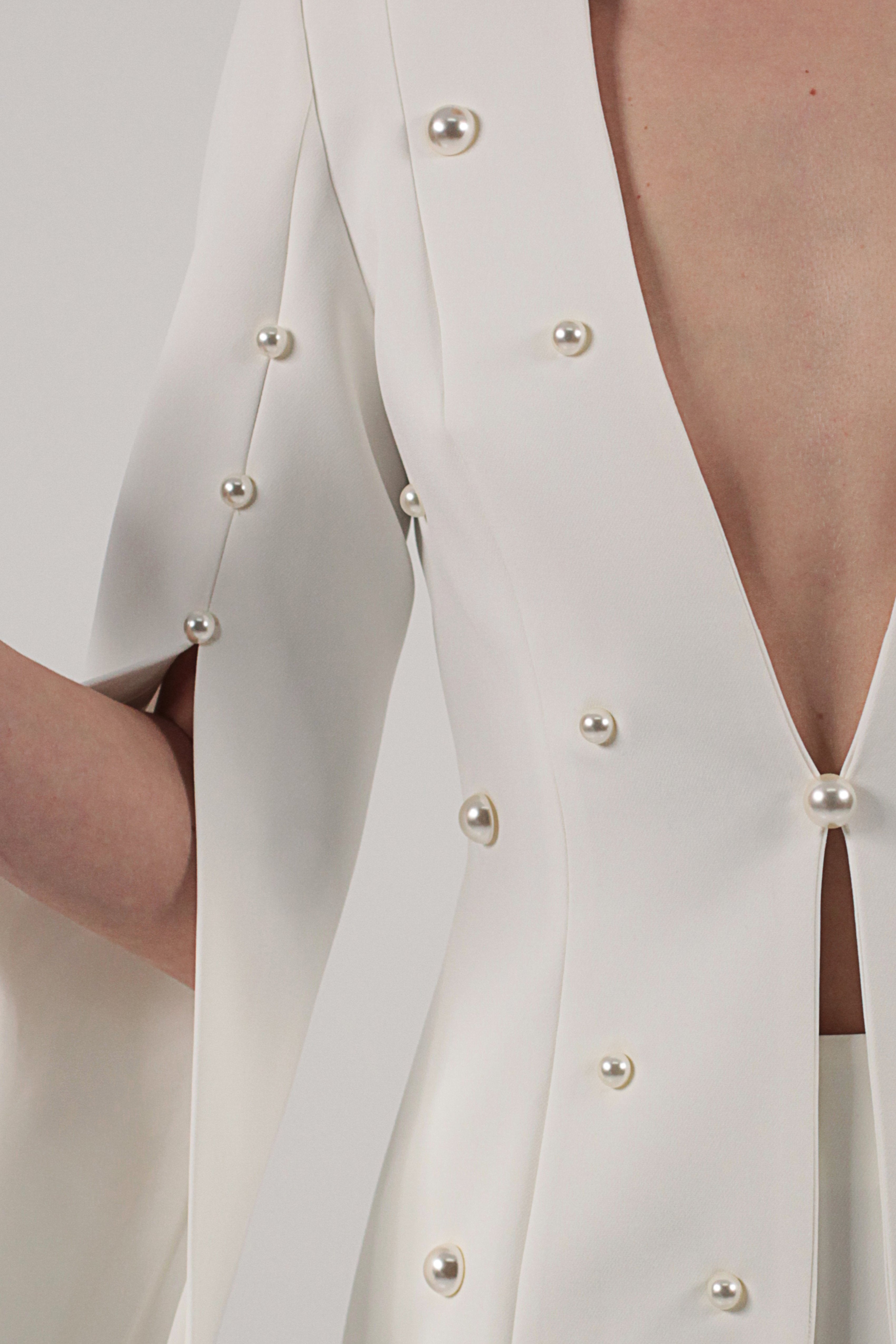 Plunged Faux-Pearl Embellished Jacket