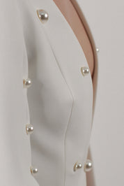 Plunged Faux-Pearl Embellished Jacket