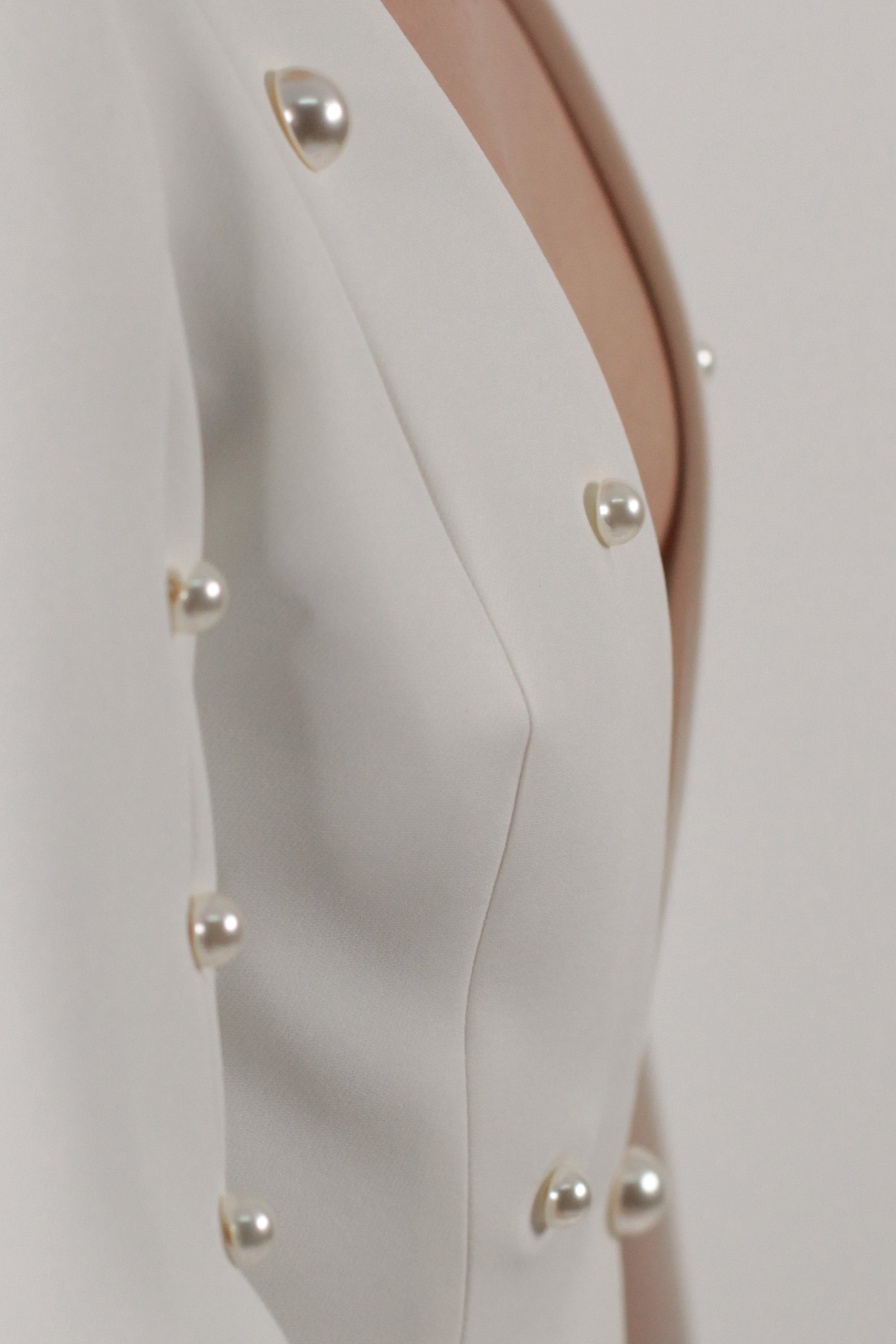 Plunged Faux-Pearl Embellished Jacket