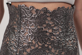 Metallic see-through printed guipure mini skirt