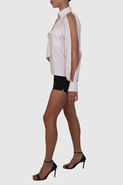 Asymmetrical Cut-Out Button-Up Shirt