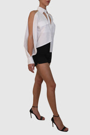 Asymmetrical Cut-Out Button-Up Shirt