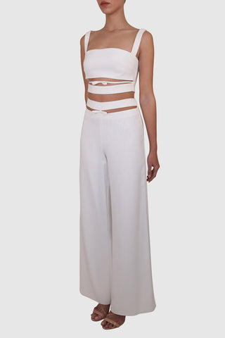 Slit and Bow Detail Crop Top and Pants Set