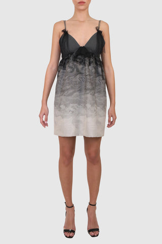 Grey Brocade Mini Dress with Tulle Bow Details