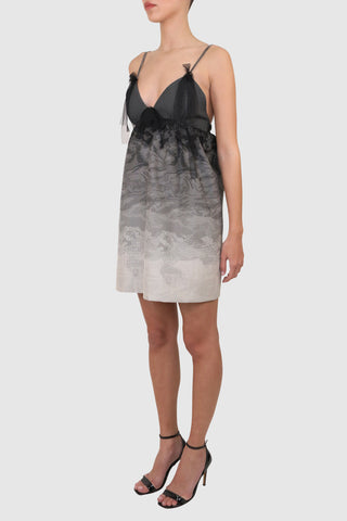 Grey Brocade Mini Dress with Tulle Bow Details
