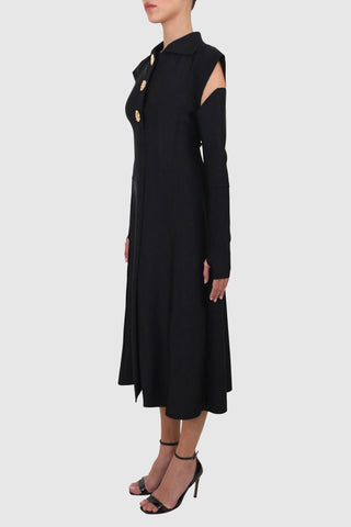 Maxi Dress with Detachable Sleeves and Gold Button Detail