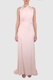 Twill Halter-neck Dress with Asymmetric Chest
