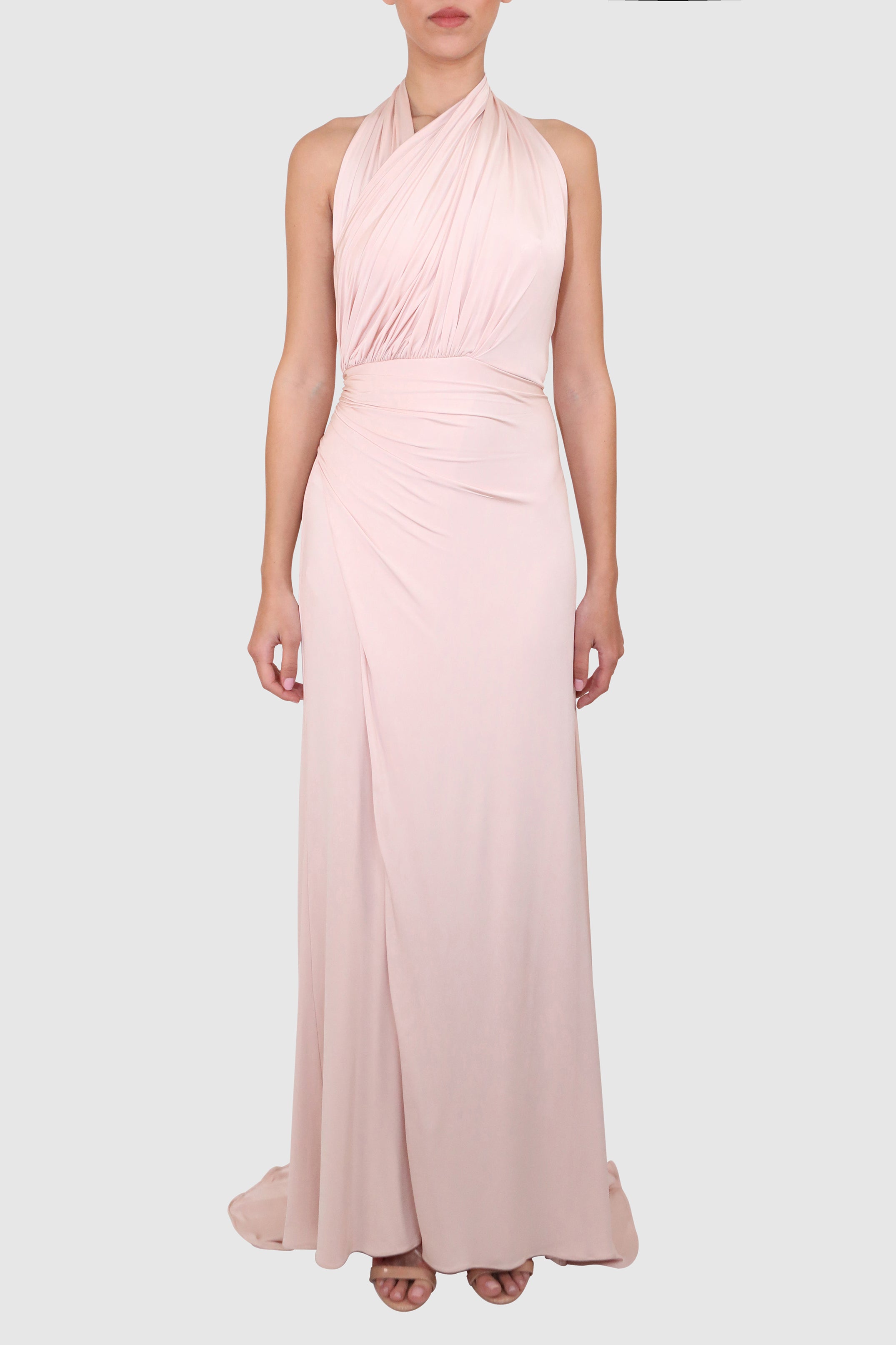 Twill Halter-neck Dress with Asymmetric Chest