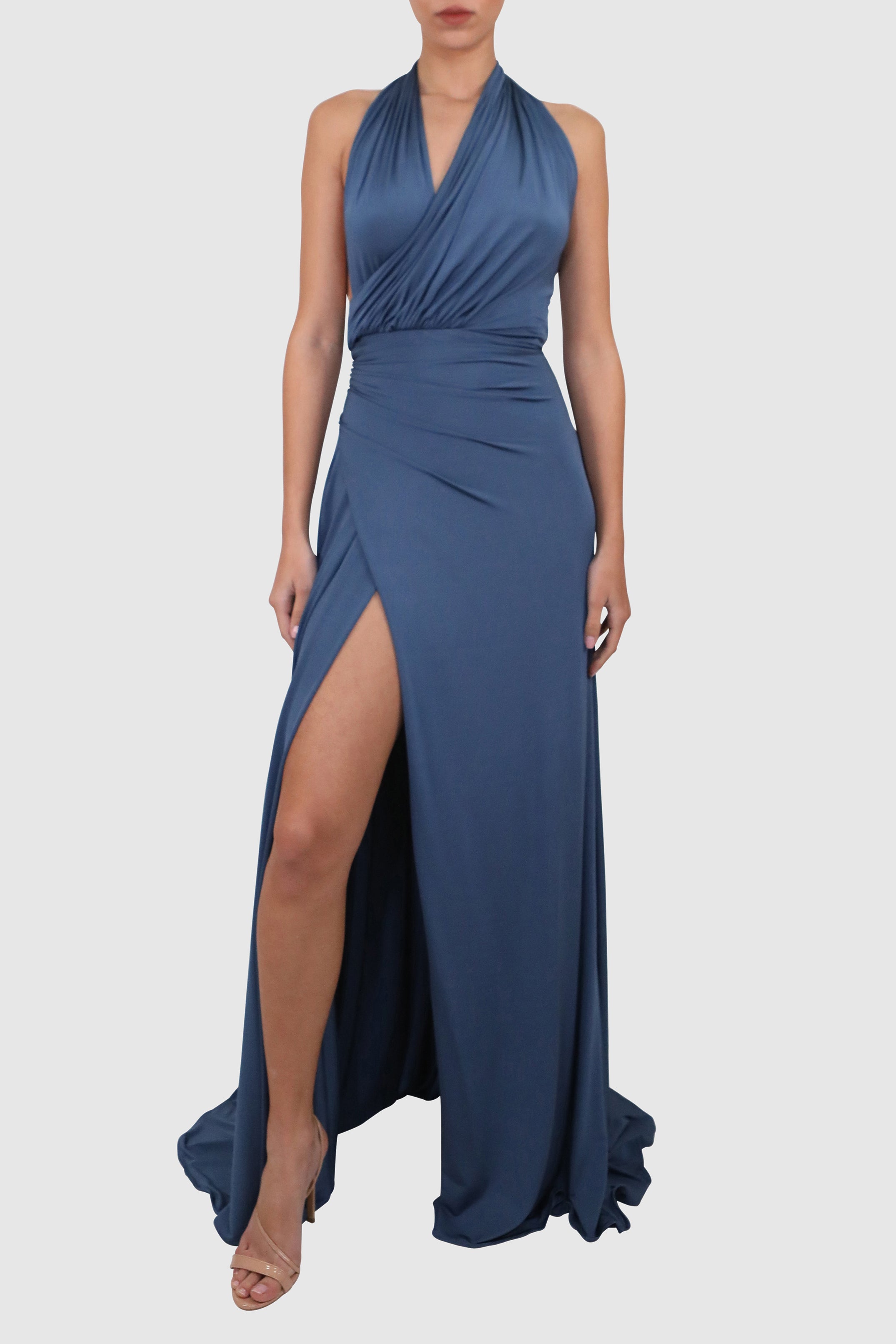 Twill Halter-neck Dress with Asymmetric Chest