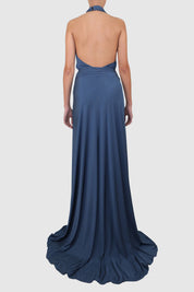 Twill Halter-neck Dress with Asymmetric Chest