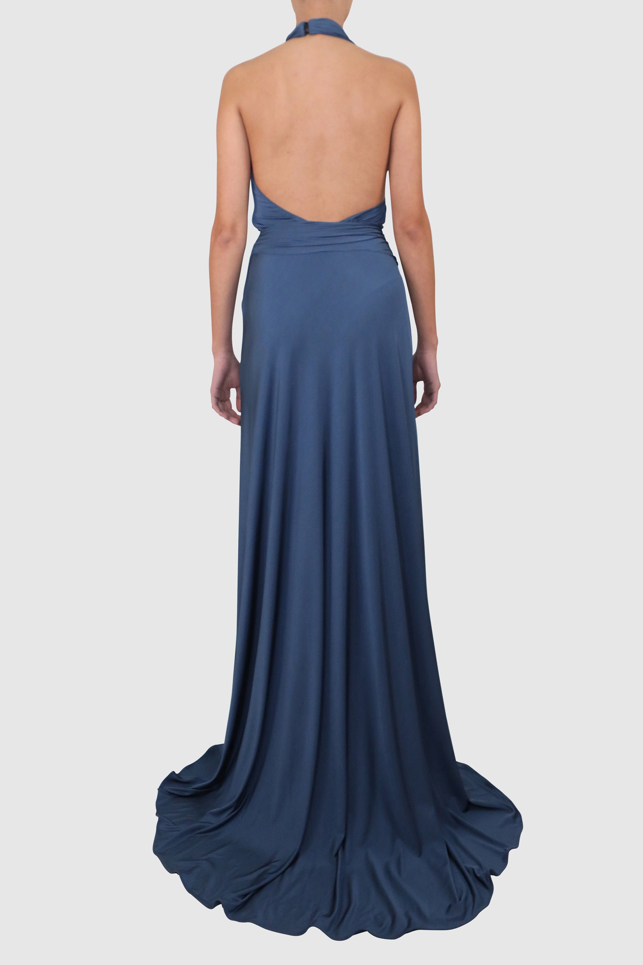 Twill Halter-neck Dress with Asymmetric Chest