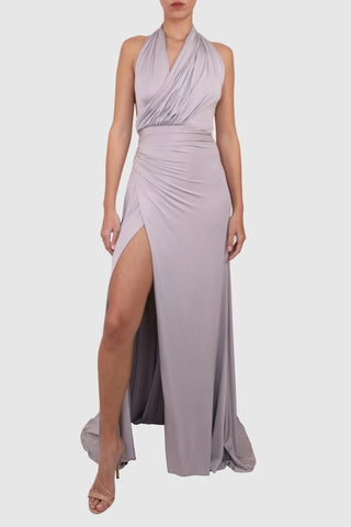 Twill Halter-neck Dress with Asymmetric Chest
