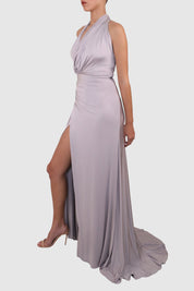 Twill Halter-neck Dress with Asymmetric Chest
