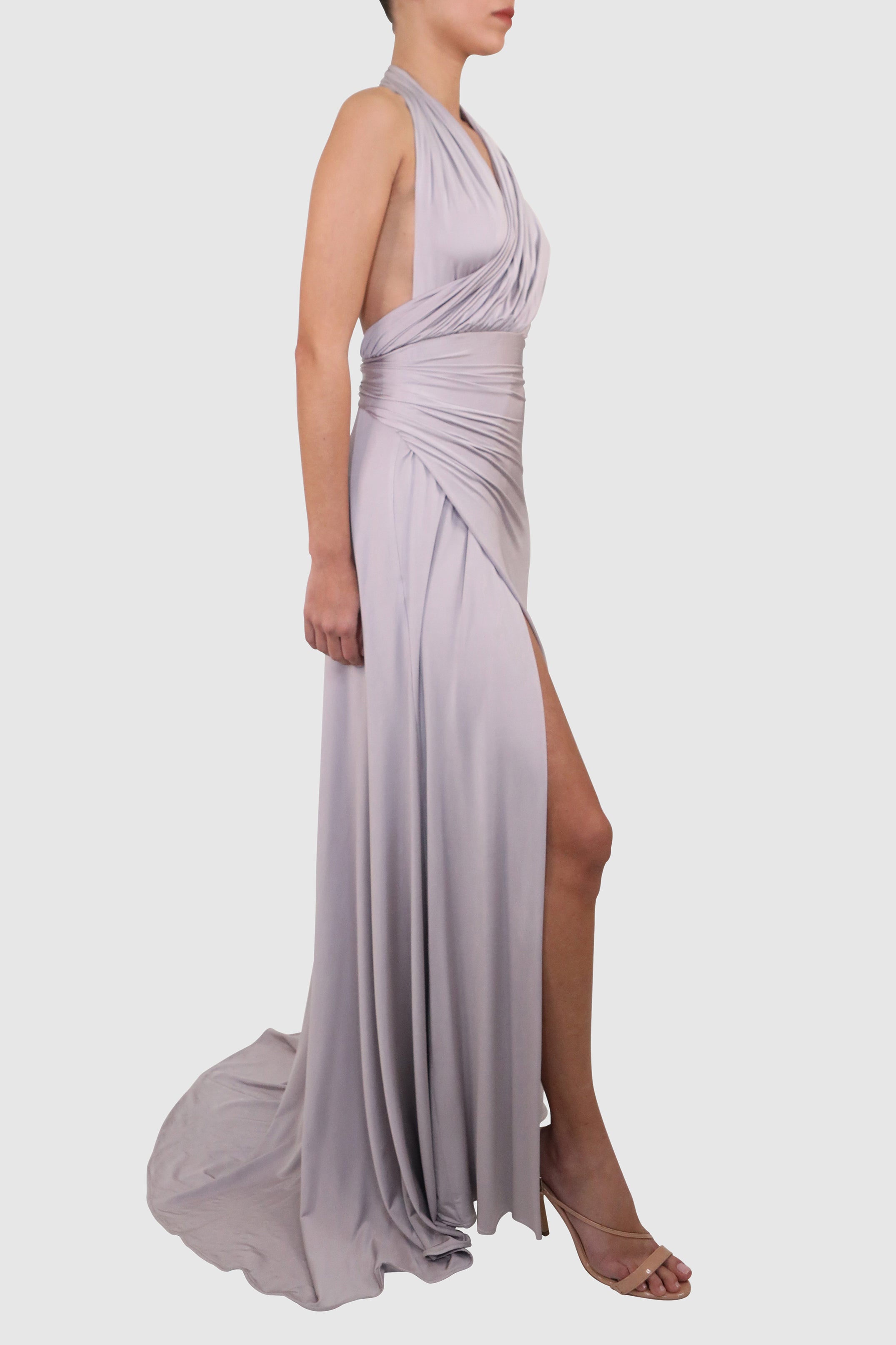 Twill Halter-neck Dress with Asymmetric Chest