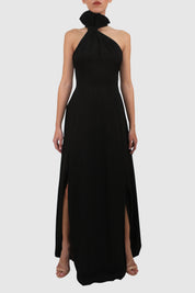 Halter Dress with Slits and Dramatic Bow