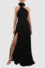Halter Dress with Slits and Dramatic Bow