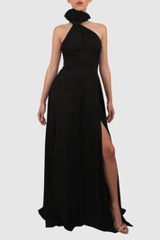 Halter Dress with Slits and Dramatic Bow