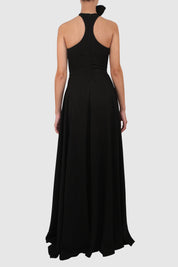Halter Dress with Slits and Dramatic Bow