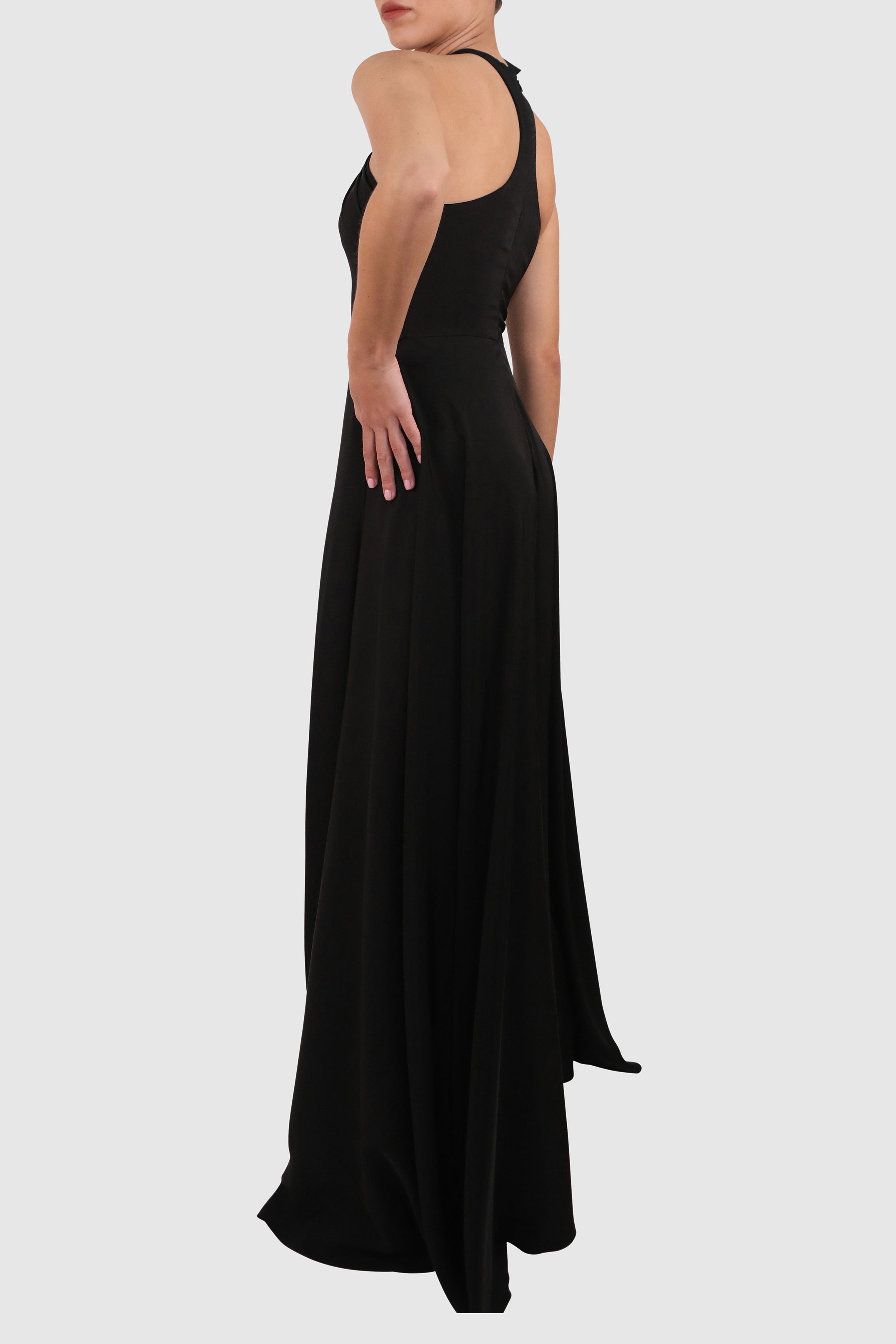 Halter Dress with Slits and Dramatic Bow