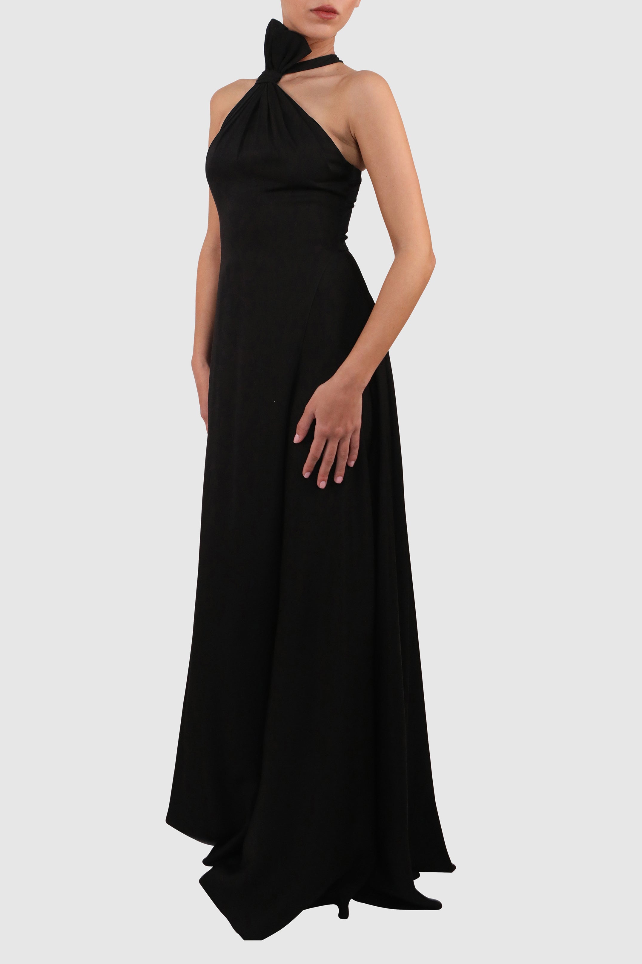 Halter Dress with Slits and Dramatic Bow