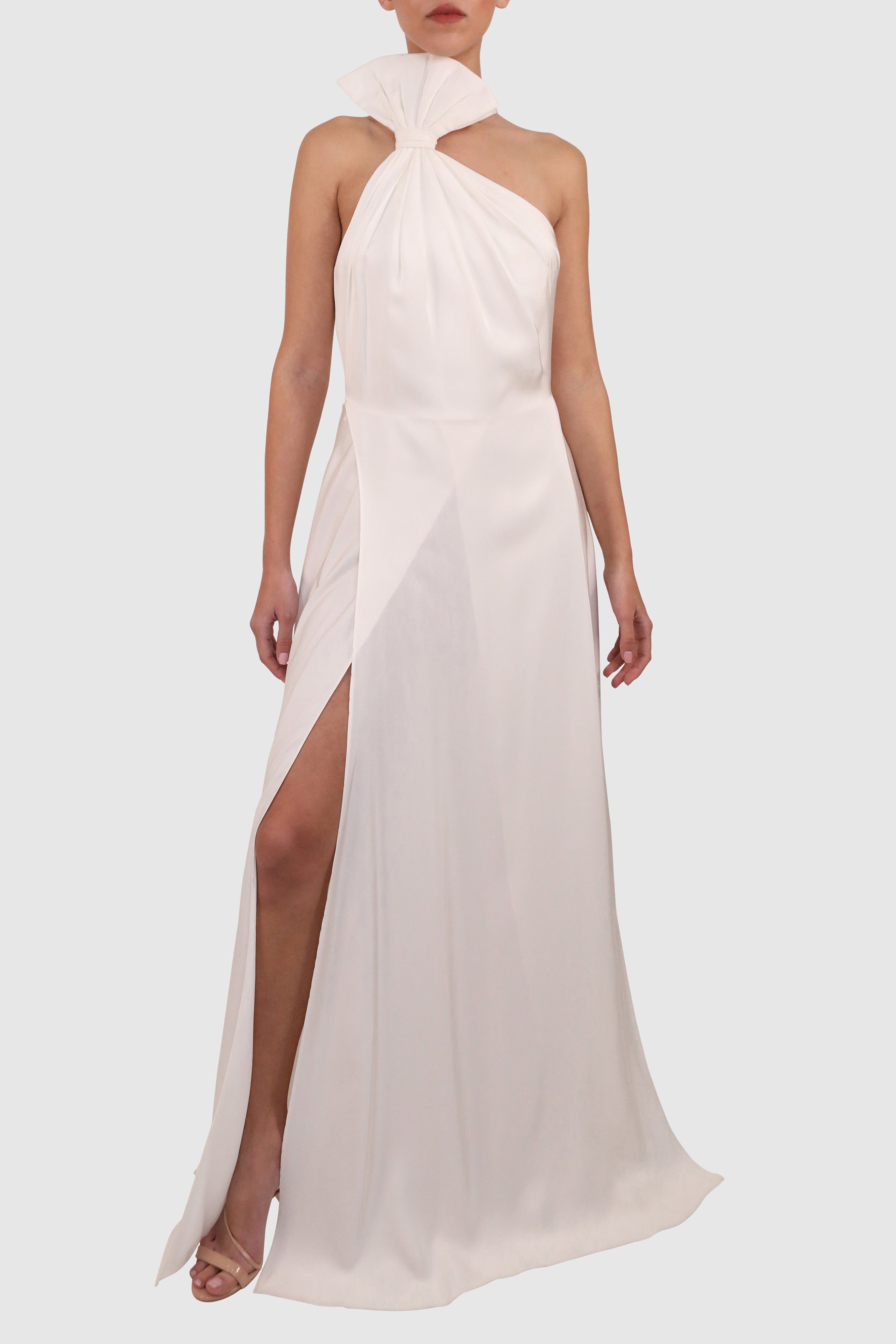 Halter Dress with Slits and Dramatic Bow