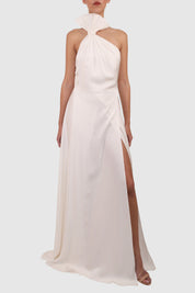 Halter Dress with Slits and Dramatic Bow