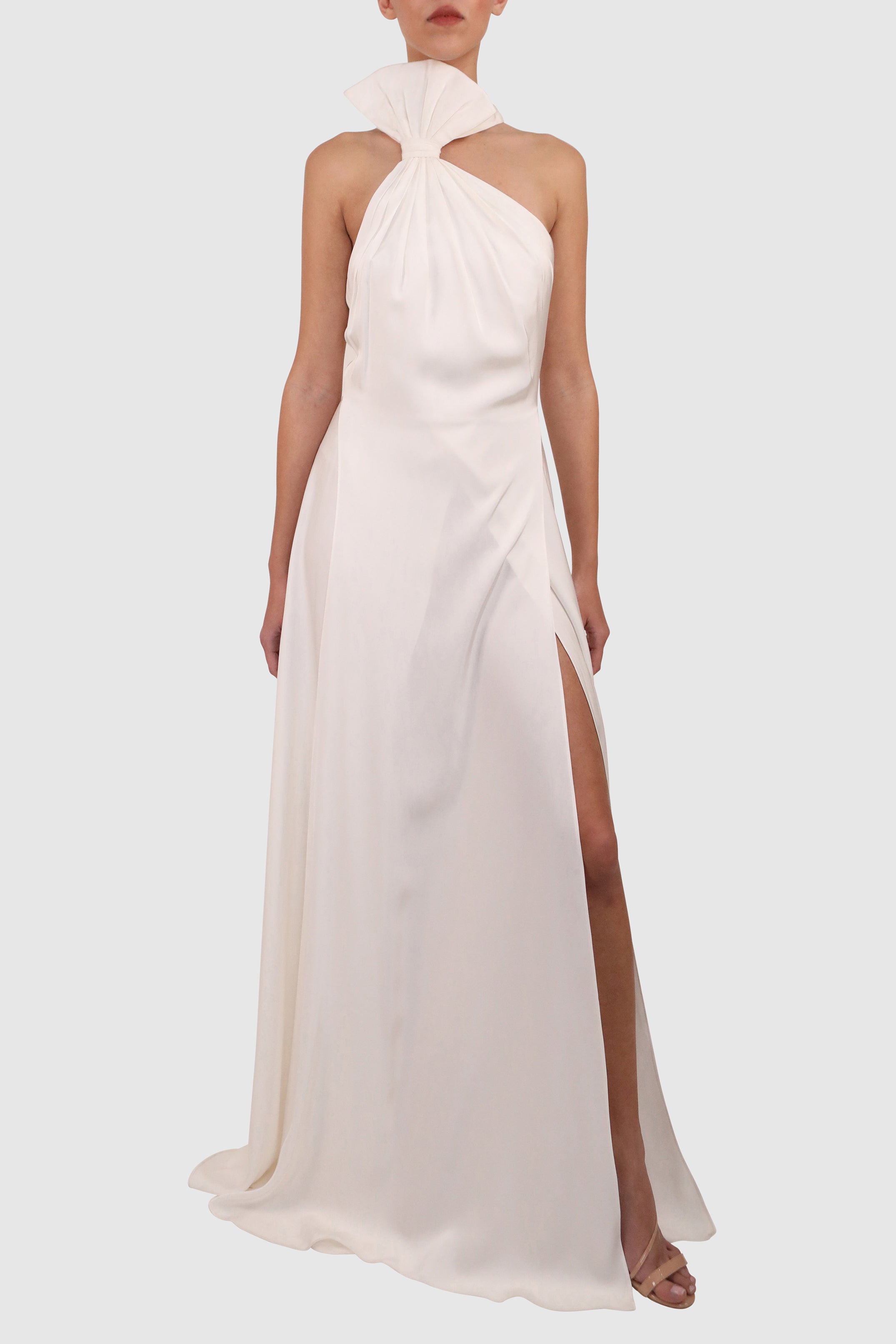 Halter Dress with Slits and Dramatic Bow