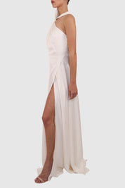Halter Dress with Slits and Dramatic Bow