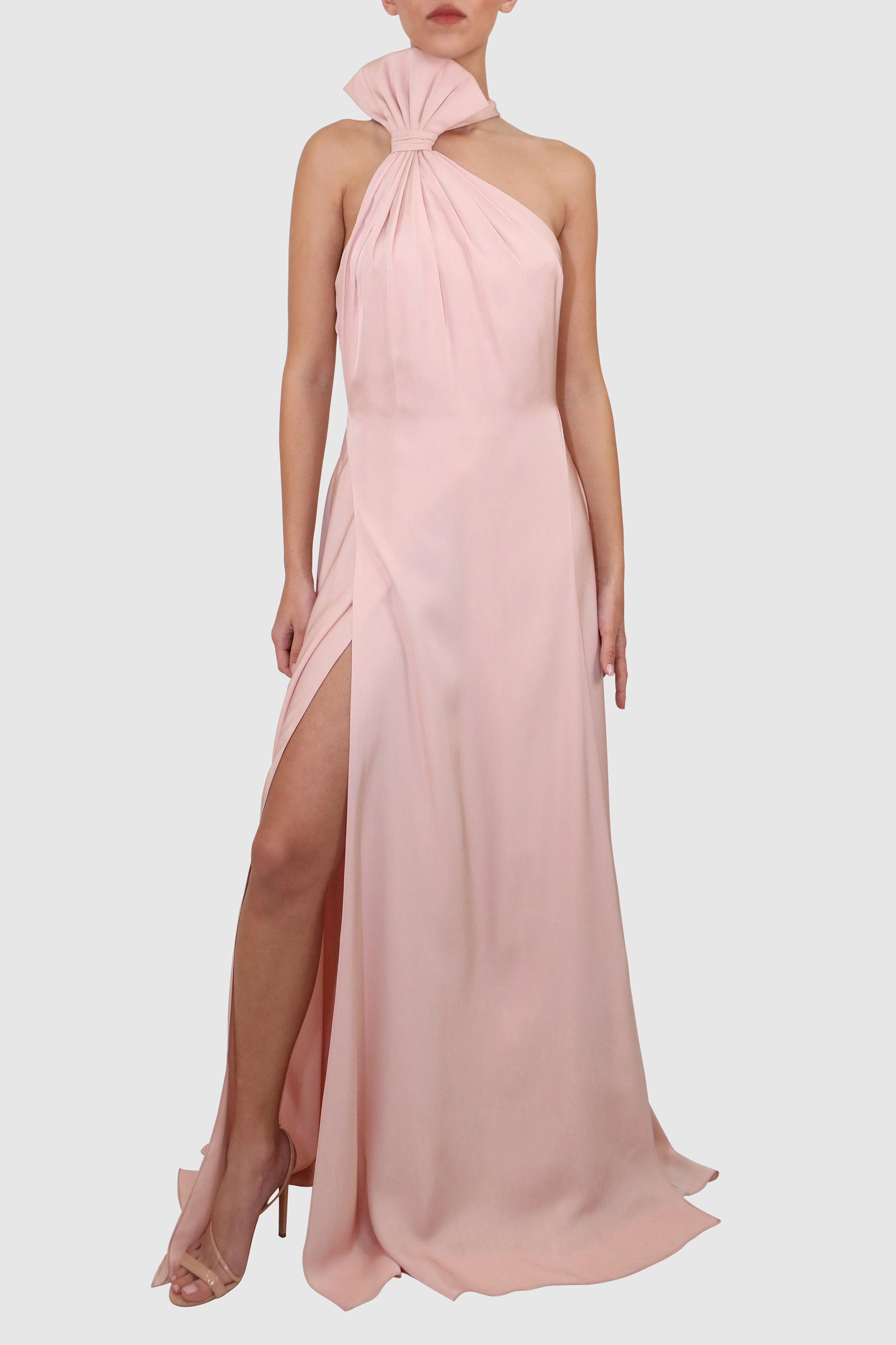 Halter Dress with Slits and Dramatic Bow