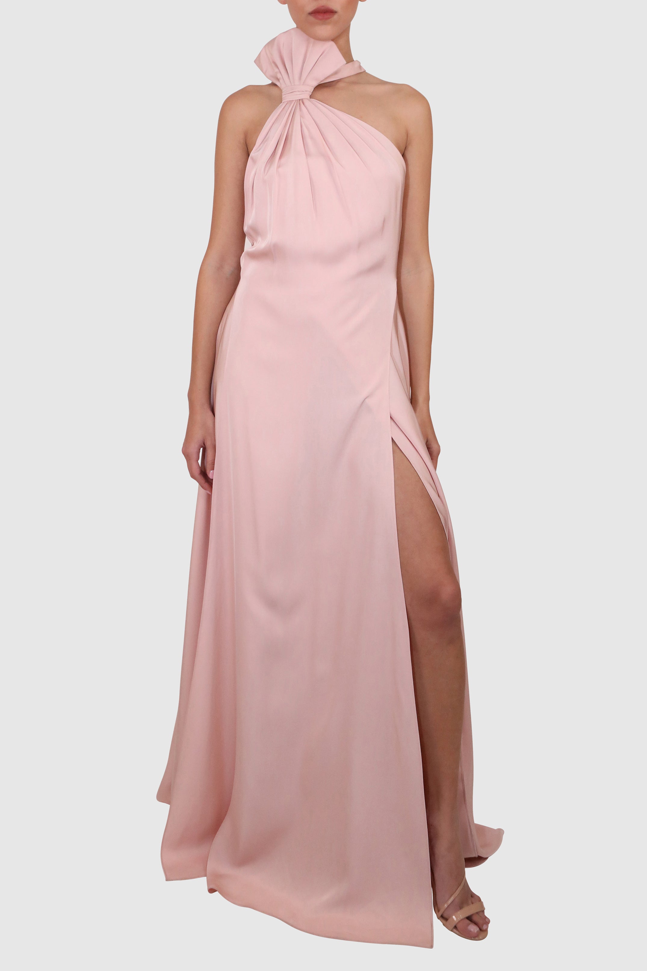Halter Dress with Slits and Dramatic Bow
