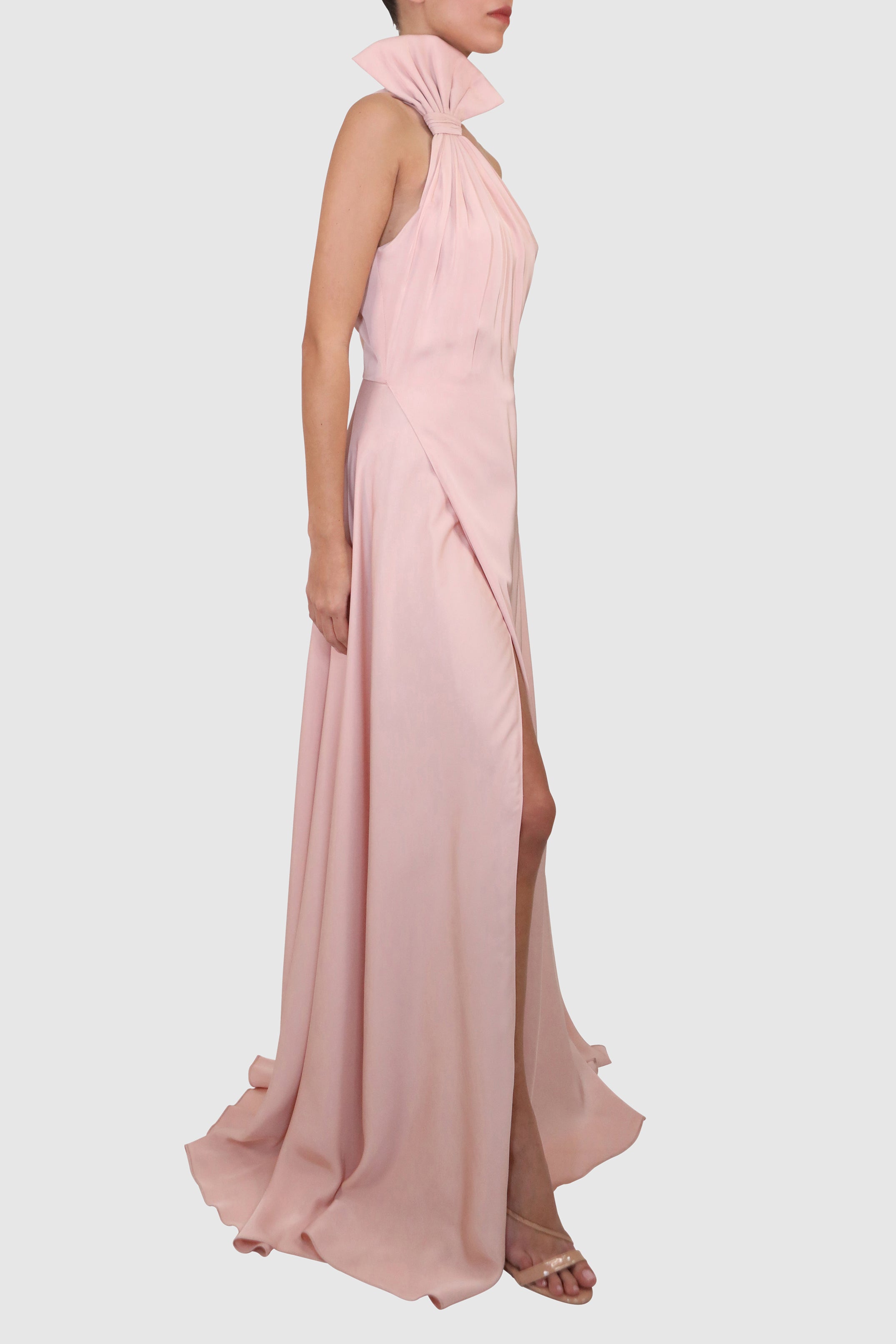Halter Dress with Slits and Dramatic Bow