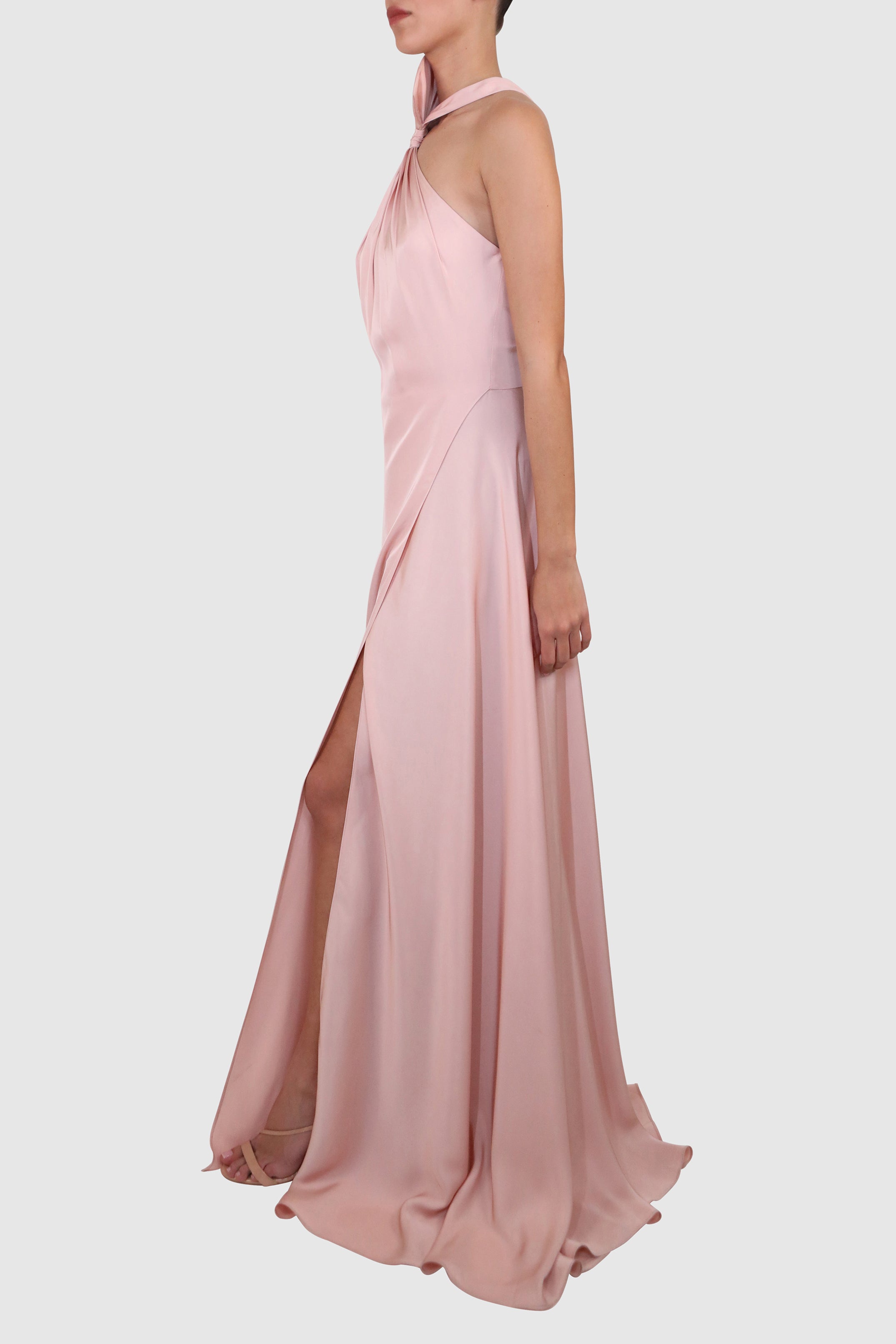 Halter Dress with Slits and Dramatic Bow