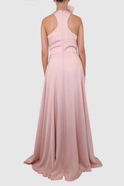 Halter Dress with Slits and Dramatic Bow