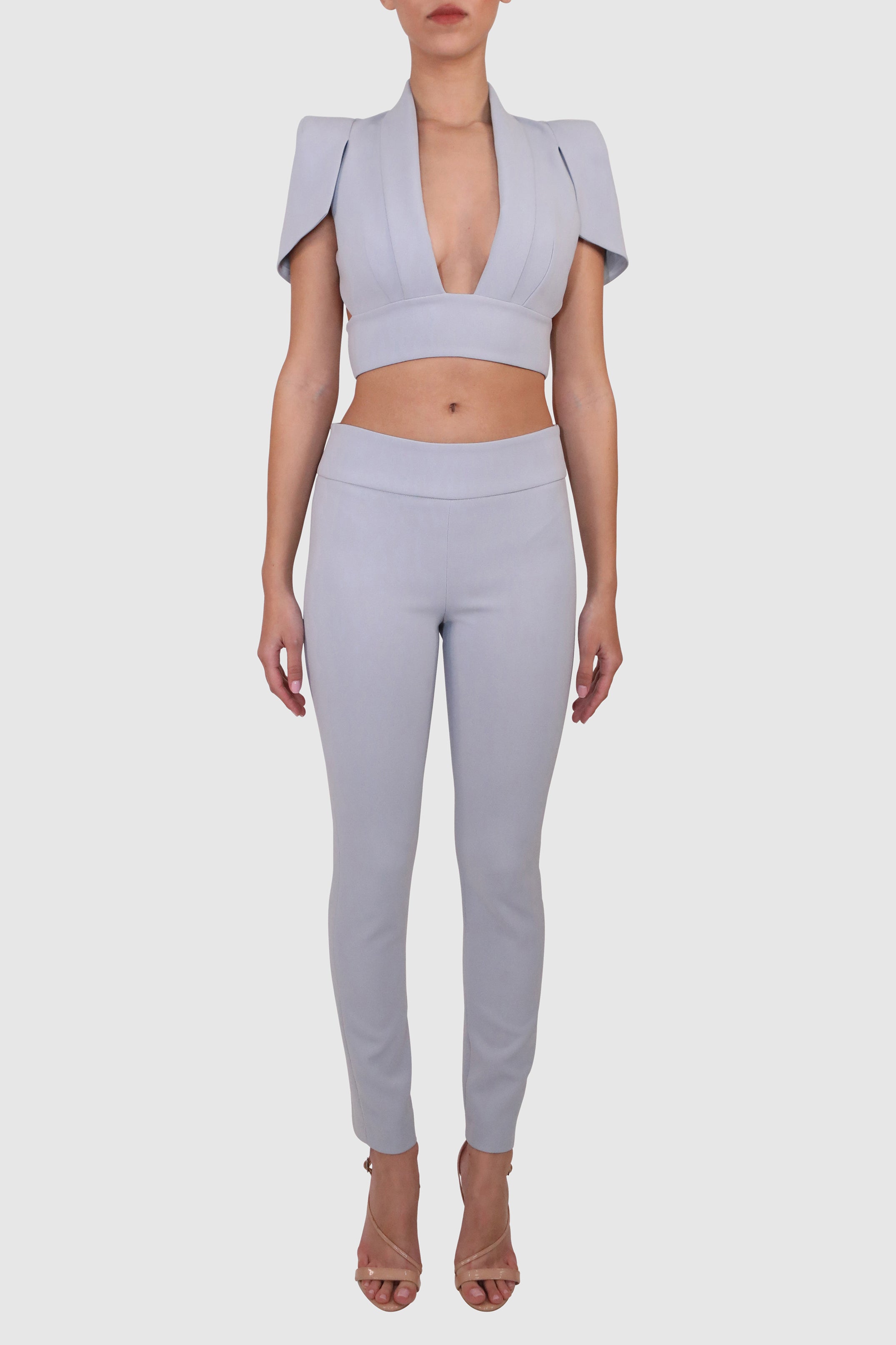 Cape-Sleeve Cropped Top and Pants Set
