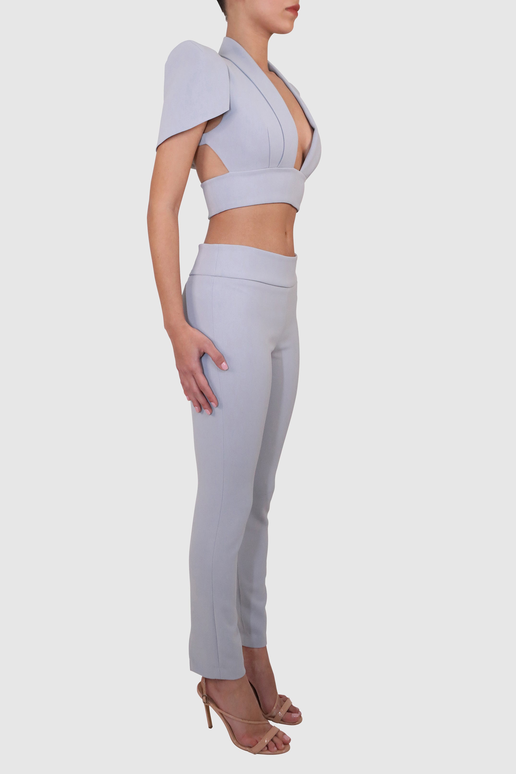Cape-Sleeve Cropped Top and Pants Set