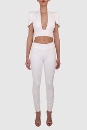 Cape-Sleeve Cropped Top and Pants Set