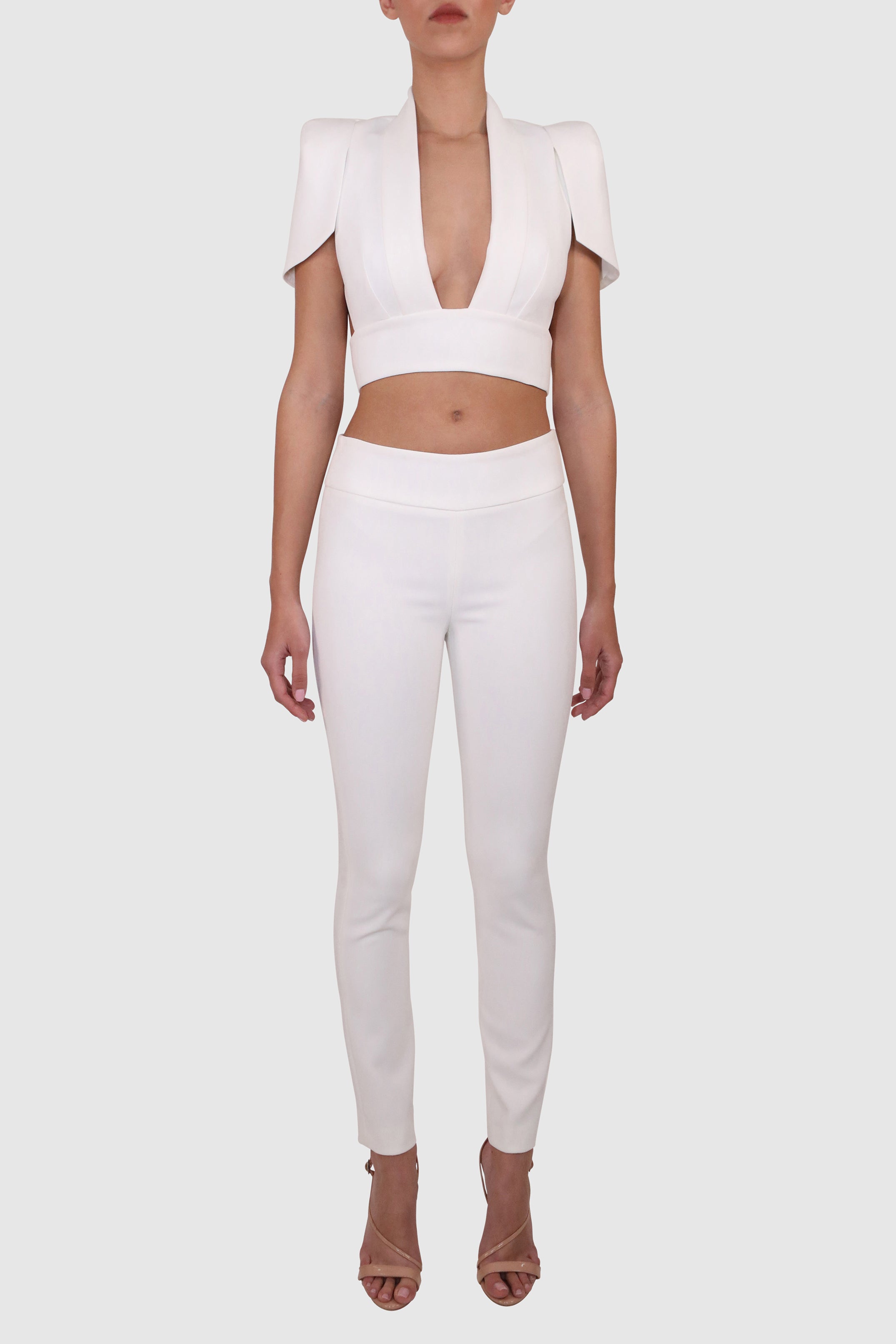 Cape-Sleeve Cropped Top and Pants Set