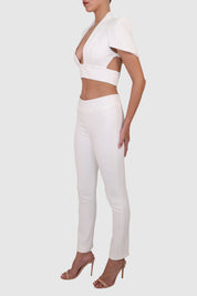 Cape-Sleeve Cropped Top and Pants Set