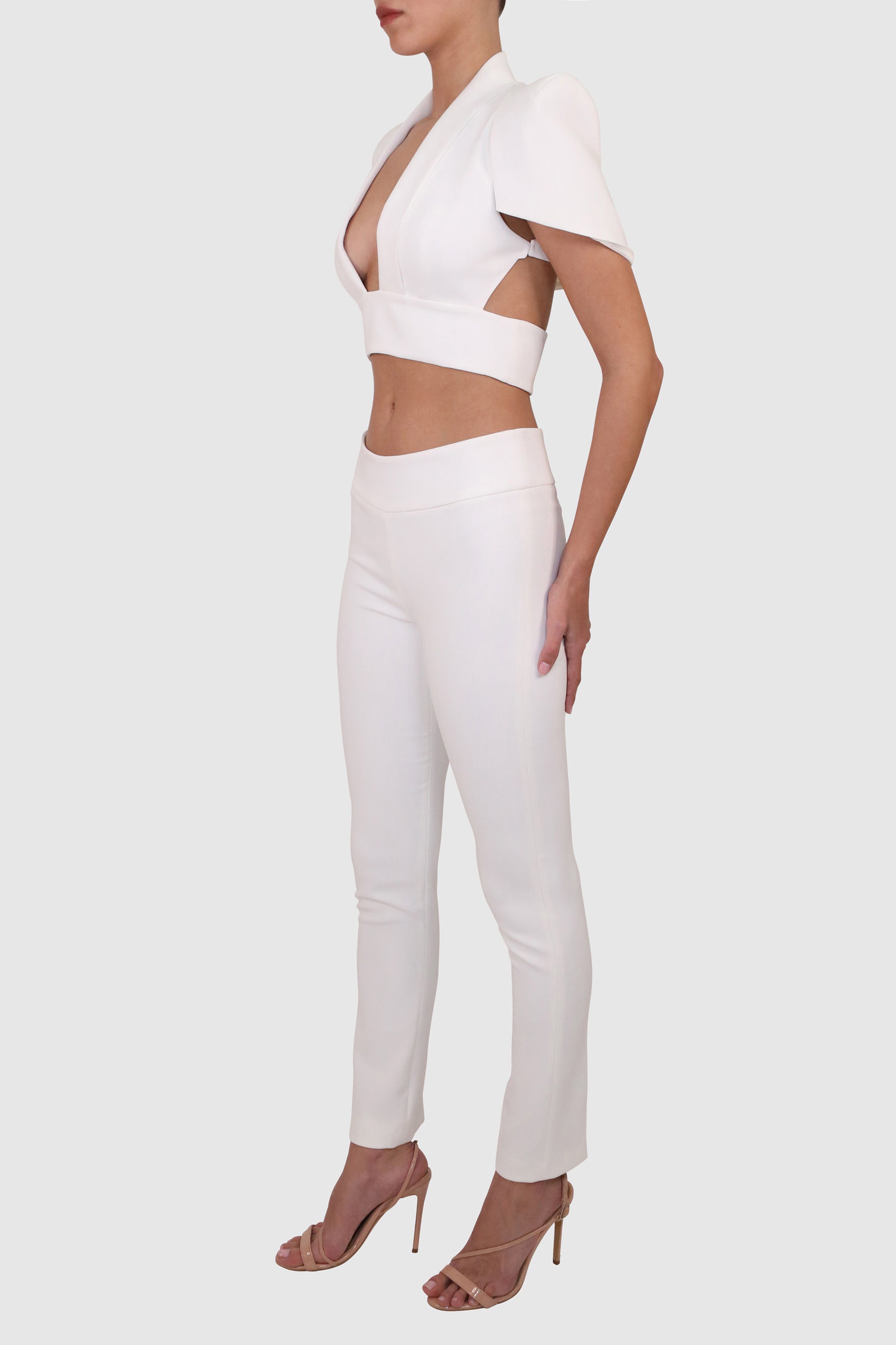 Cape-Sleeve Cropped Top and Pants Set